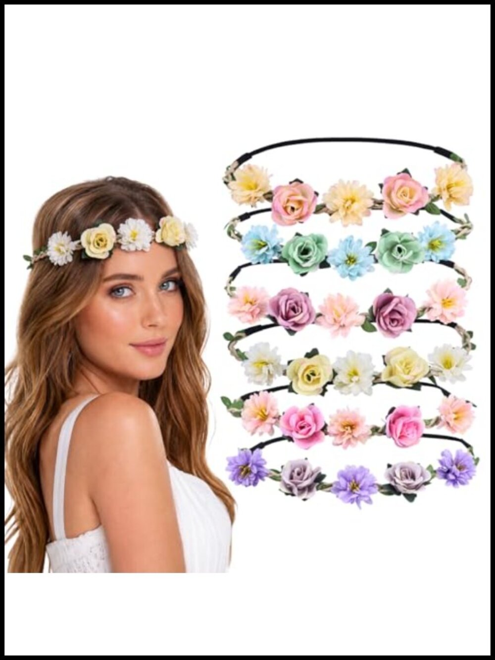 6pcs Adjustable Floral Headband Set - Boho Flower Crown for Wedding